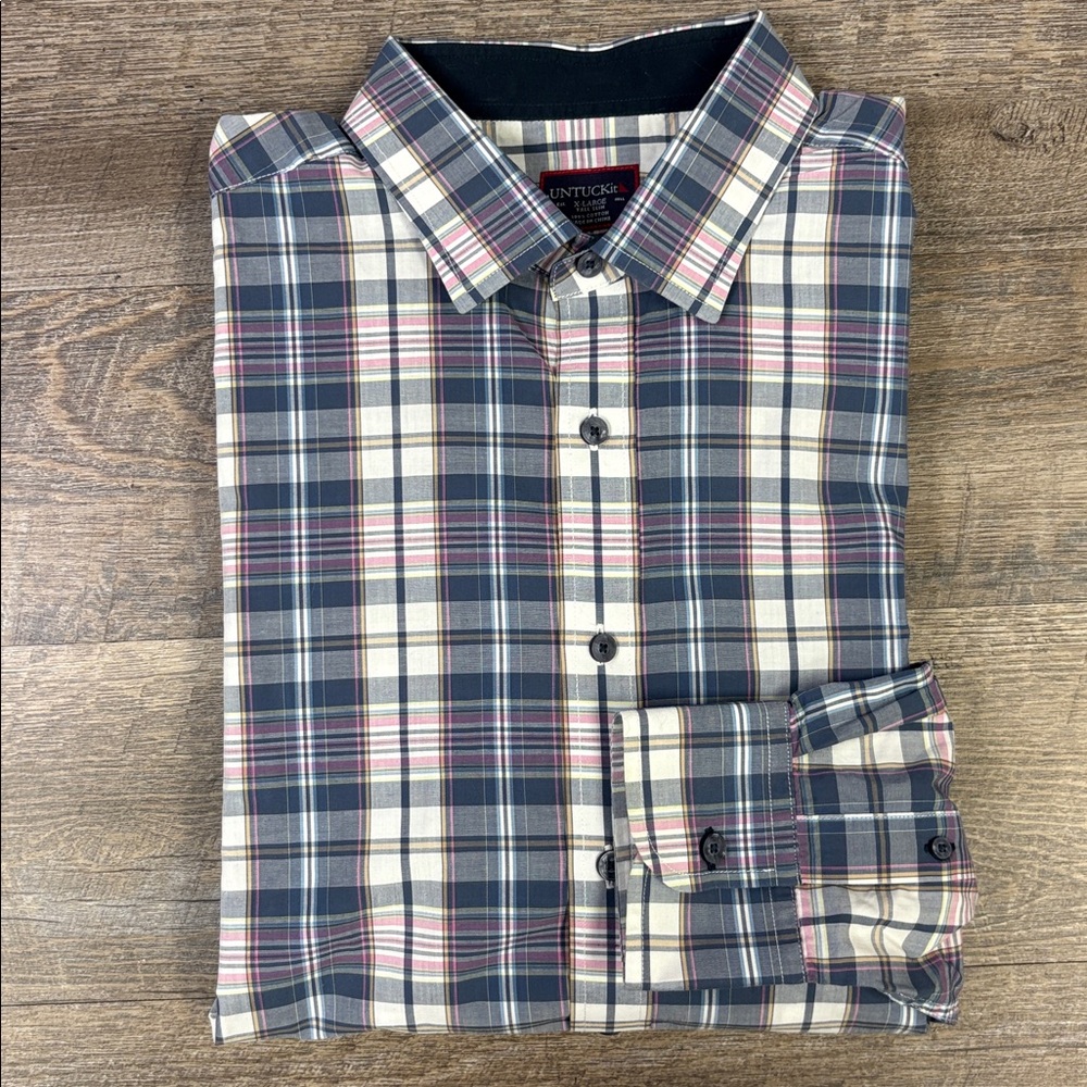 UNTUCKIt! “Billiecart” Long Sleeve Plaid Button Down Shirt Size XL Tall Slim